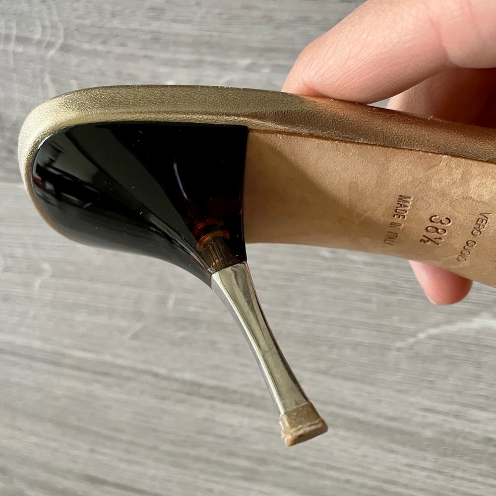 ❌SOLD❌ Prada Metallic Gold Leather Square Peep Toe Slide Sandals - Picture 10 of 12